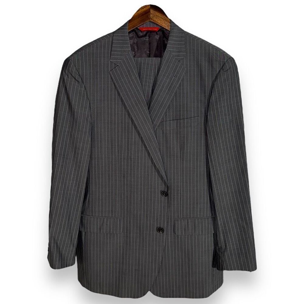 Samuelsohn Gable Gray Striped Super 130s Suit Size 44R